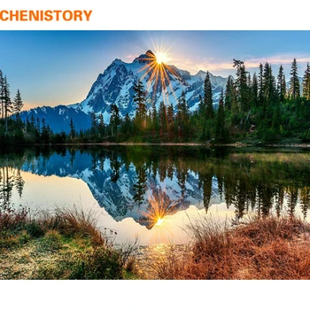 

Chenistory Snow Mountain Diy Painting By Numbers Kits Landscape Paint On Canvas Painting Calligraphy Home Decor Drop Shipping