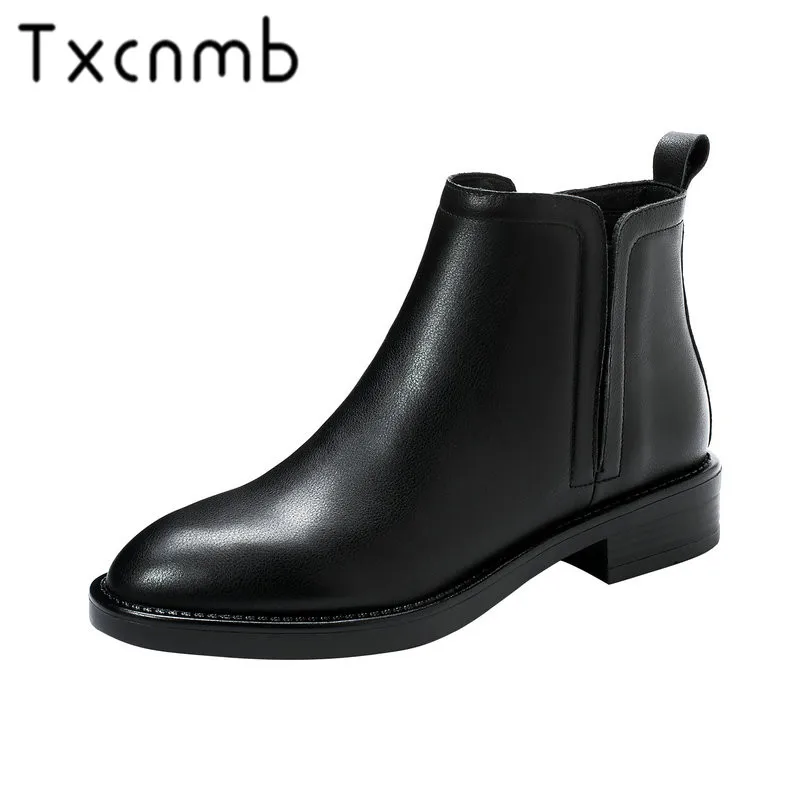 

TXCNMB 100% Cow Leather Women Shoes Ankle Boots Woman Square Heels Ladies Dress Shoes Autumn Winter Women Boots Large Size 43