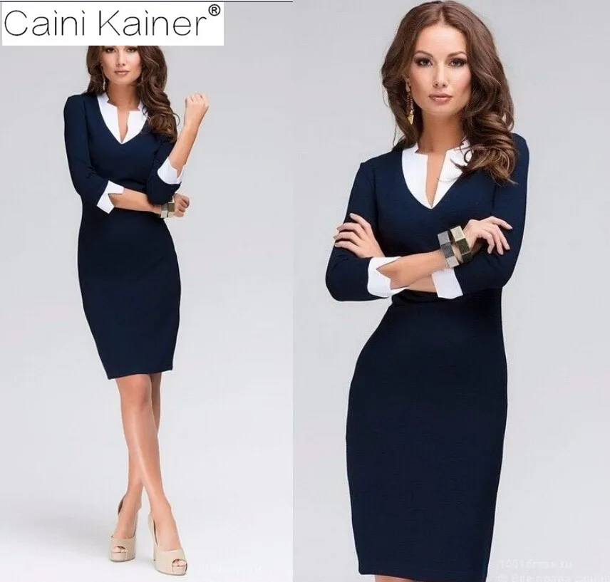 Vfemage Womens Elegant Optical Illusion Colorblock Contrast Modest Slim Work Business Casual Party Sheath Pencil Dress | Женская одежда