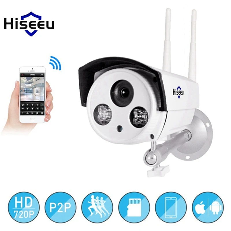

Hiseeu 720P 1.0MP WiFi IP P2P Camera Bullet Outdoor SD Card Storage CCTV Surveillance IR Camera Waterproof Night Vision