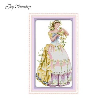 

The Young Girl Joy Sunday Cross Stitch Patterns Water Soluble Canvas Printed Cross Stitch Kits DMC Embroidery Floss Home Decor