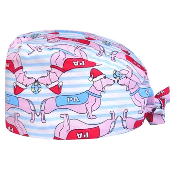 

Dachshund Veterinarian Scrub Caps Surgical Hats for Women Men Medical Dental Clinic 100% Cotton Tieback Pet Nurse Cap