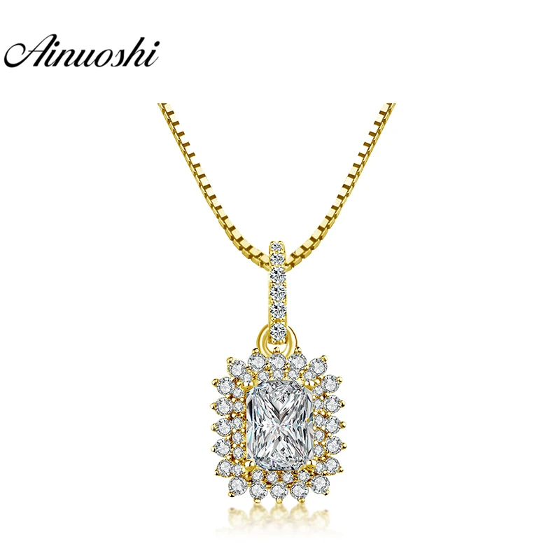 

AINUOSHI 10K Yellow Gold Halo Pendant 1.5ct Rectangle Cut SONA Diamond Pendant Luxurious Women Jewelry Gifts Separate Pendant