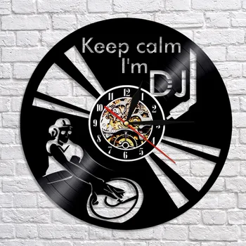 

Personlized Wall Art Decor DJ Silhouette Wall Clock Keep Calm I'm DJ Vinyl Record Handmade Time Clocks Best Gift For DJ