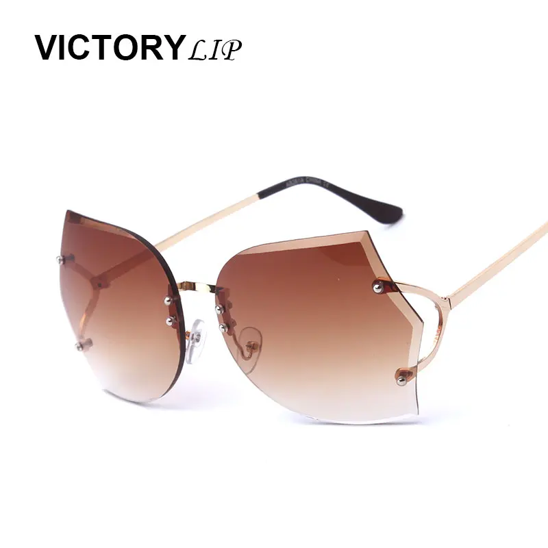 VictoryLip Oversize Rimless Women Brand Designer Transparent Sunglasses Female Big Size Clear Lens Gradient Sun Glasses Oculos