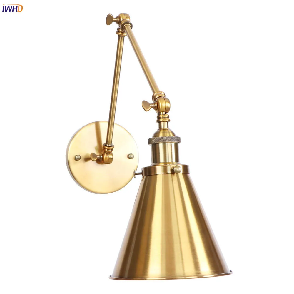 Online IWHD Goldene Lange Arm Wand Lampe Vintage Schlafzimmer Loft Einstellbare Industrie Wand Lichter Leuchte LED Edison Stil Zu Hause Beleuchtung