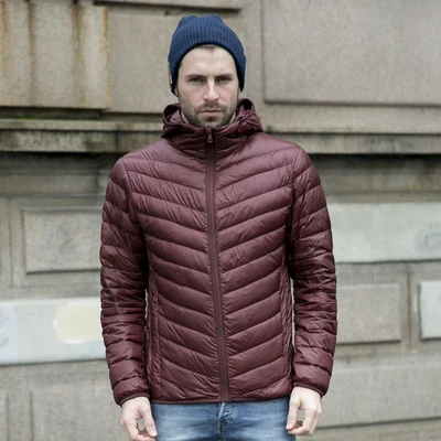 Зимняя Модная брендовая Сверхлегкая мужская куртка на утином пуху, Мужская Уличная пуховая куртка с капюшоном, Теплая мужская одежда - Цвет: Wine red
