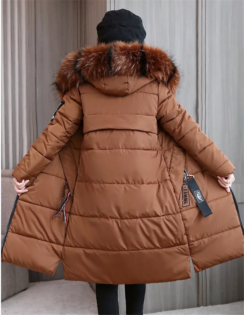 Большие размеры, M-6XL, зимние парки, Женская куртка с хлопковой подкладкой, большой меховой воротник, с капюшоном, топы, утолщенные, теплые, для женщин, супер большой размер, пальто