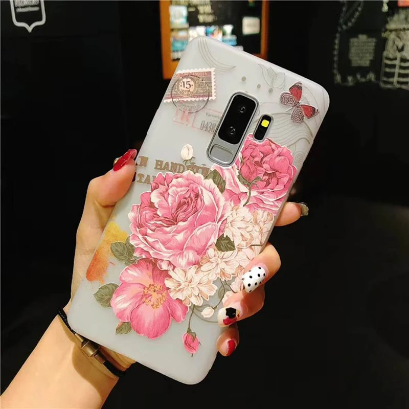 

Fashion 3D Relief Flower Phone Case For Samsung Galaxy S9 S8 Plus Clear Rose Floral Cases Soft TPU Back Cover For Galaxy Note 9