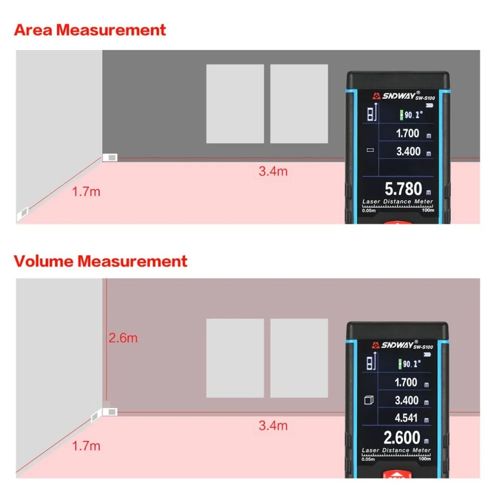 SNDWAY SW-S100 100 м ручной лазерный дальномер Trena Лазерная Лента измерительный инструмент дальномер