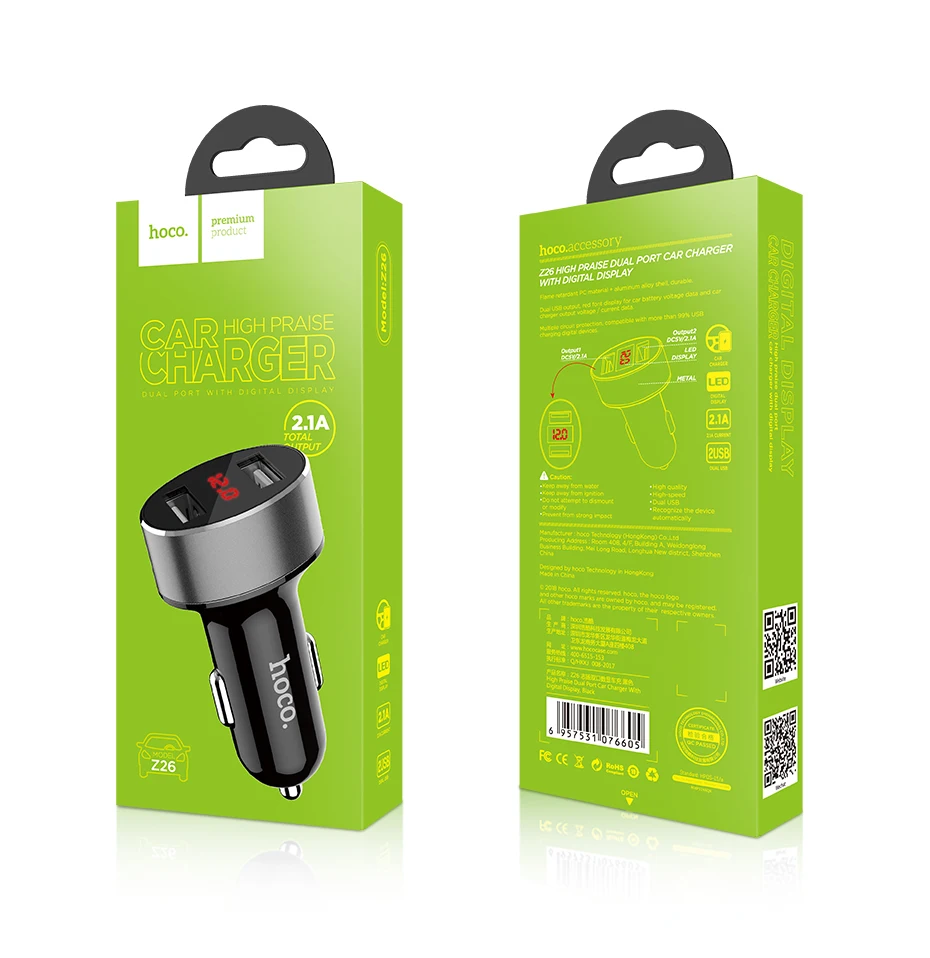 hoco-z26-high-praise-dual-port-car-charger-with-digital-display-package
