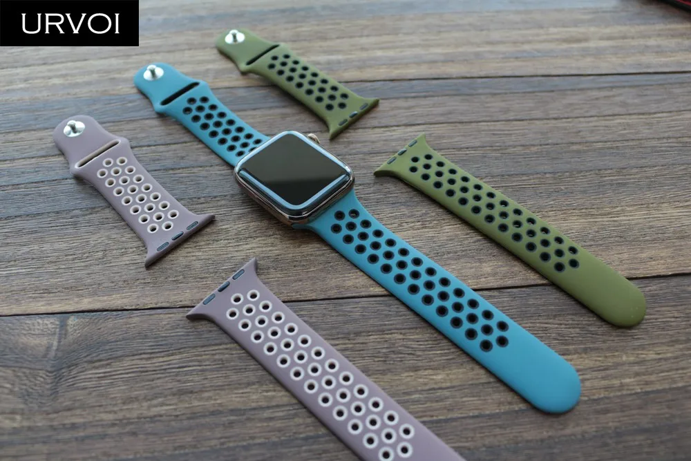 Спортивный ремешок URVOI для Apple Watch силиконовый iwatch дышащие новые цвета 38/40 42/44 мм 5 4