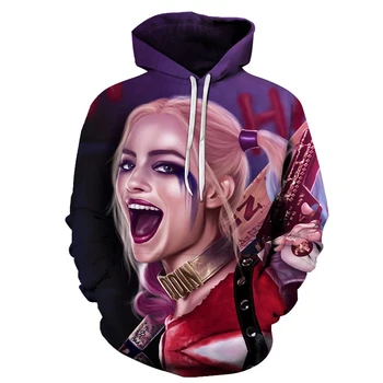 

Anime Harley Quinn series Sweatshirt fashion Men Women Long sleeve Outerwear Novelty Funny 3D Hooded sweatshirts The jacket 2019