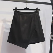XL-5XL Женская новая зимняя кожаная юбка для полных мм, необычная повседневная женская черная Асимметричная юбка из искусственной кожи D63