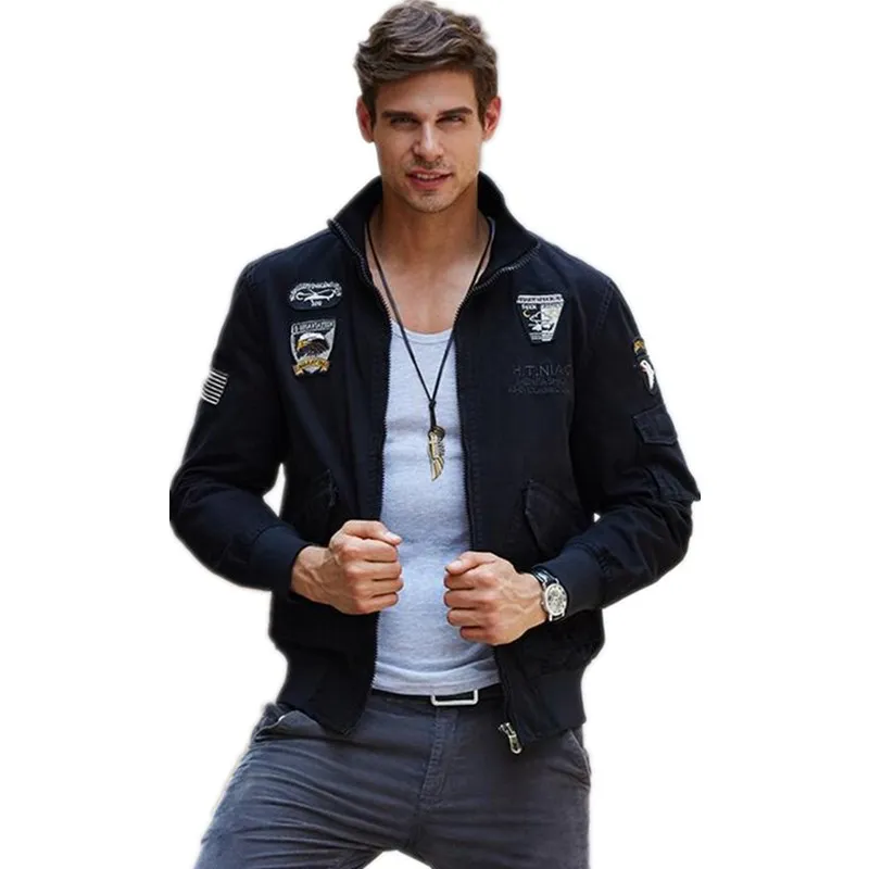 Spring Autumn Navy jacket Plus size men casual cotton