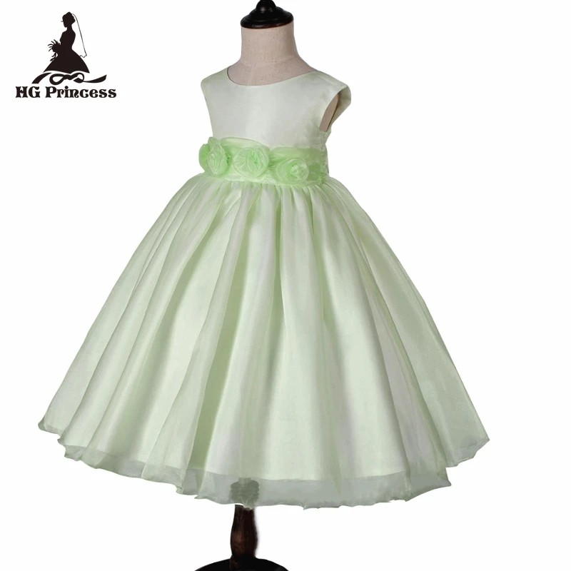 

Free Shipping Formal 2T- 8T Kids Evening Gowns 2019 New Arrival Child Party Dress Organza Green Flower Girl Dresses For Weddings