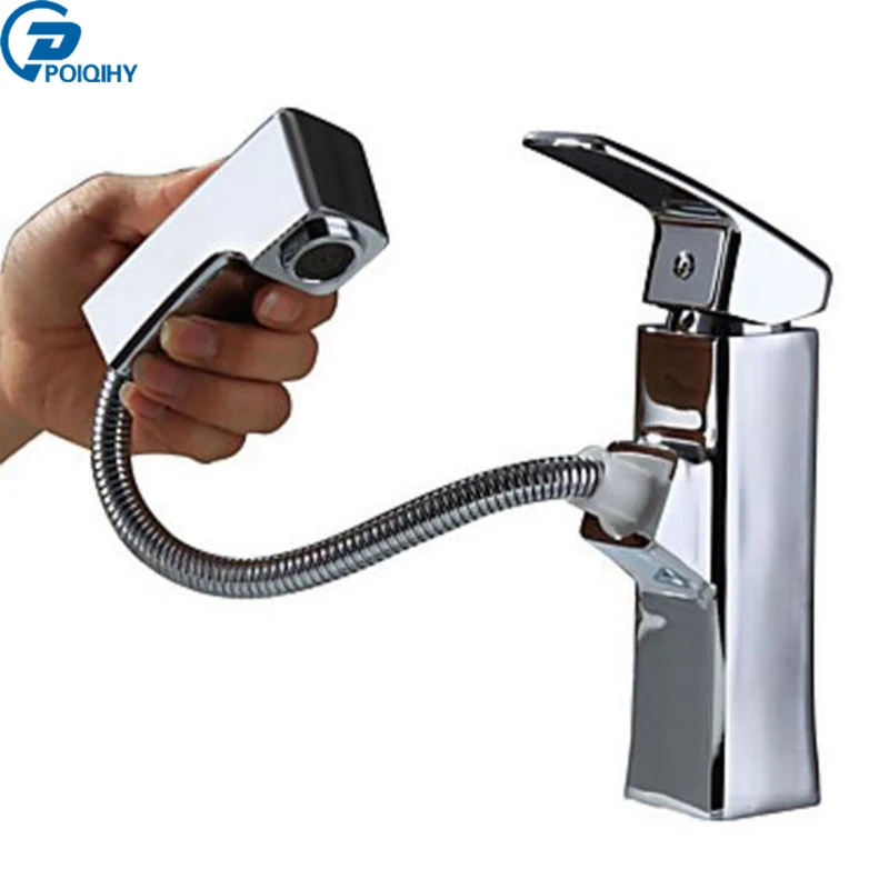 

POIQIHY Chrome Finish Pull Out Bathroom/basin Mixer Tap Deck Mounted ceramic valve mixer tap