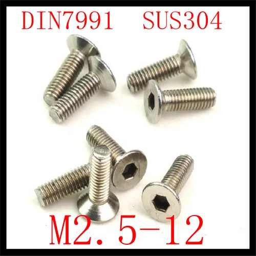 

200pcs/lot DIN7991 Stainless Steel 304 M2.5*12 Hexagon countersunk head screw