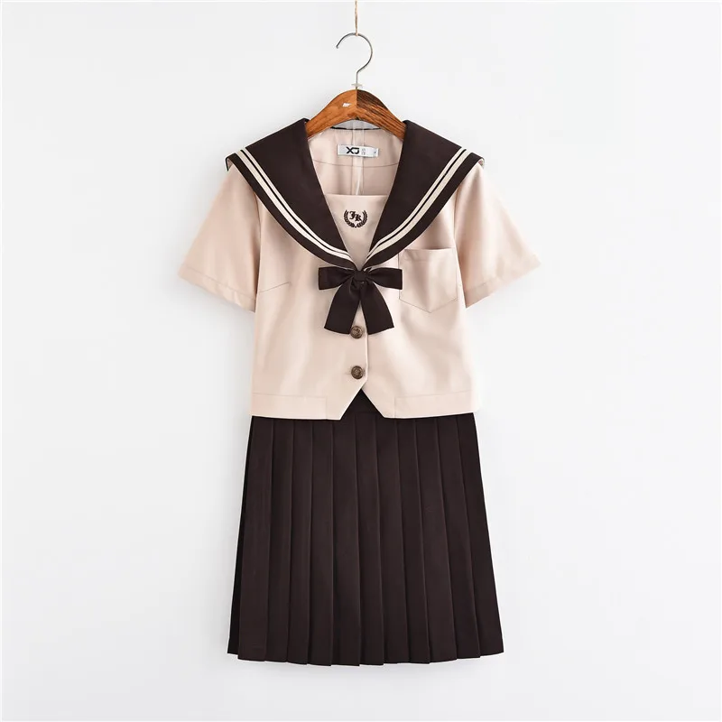 New Arrival School Uniform Girls Novelty Sailor Suits Milk Tea Color
