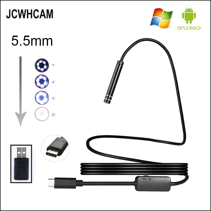 

JCWHCAM 5.5mm 1M 6LED USB TYPE-C Endoscope Inspection Camera HD for S8 LG G5/G6/V20 Pixel P9/P10 Oneplus 2/3/3T Android