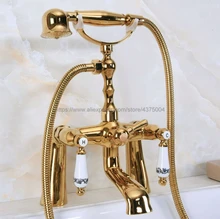 Luxury Gold Color Brass Dual Handle Bathroom Tub Faucet Deck Mounted Bathtub Mixer Taps with Handshower Nna142 Luxury Gold Color Brass Dual Handle Bathroom Tub Faucet Deck Mounted Bathtub Mixer Taps with Handshower Nna142