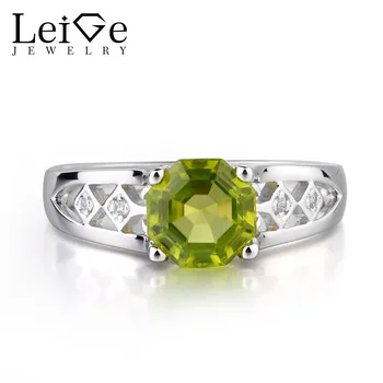 

Leige Jewelry Natural Peridot Gemstone Octagon Cut Engagement Rings For Woman August Birthstone 925 Sterling Silver