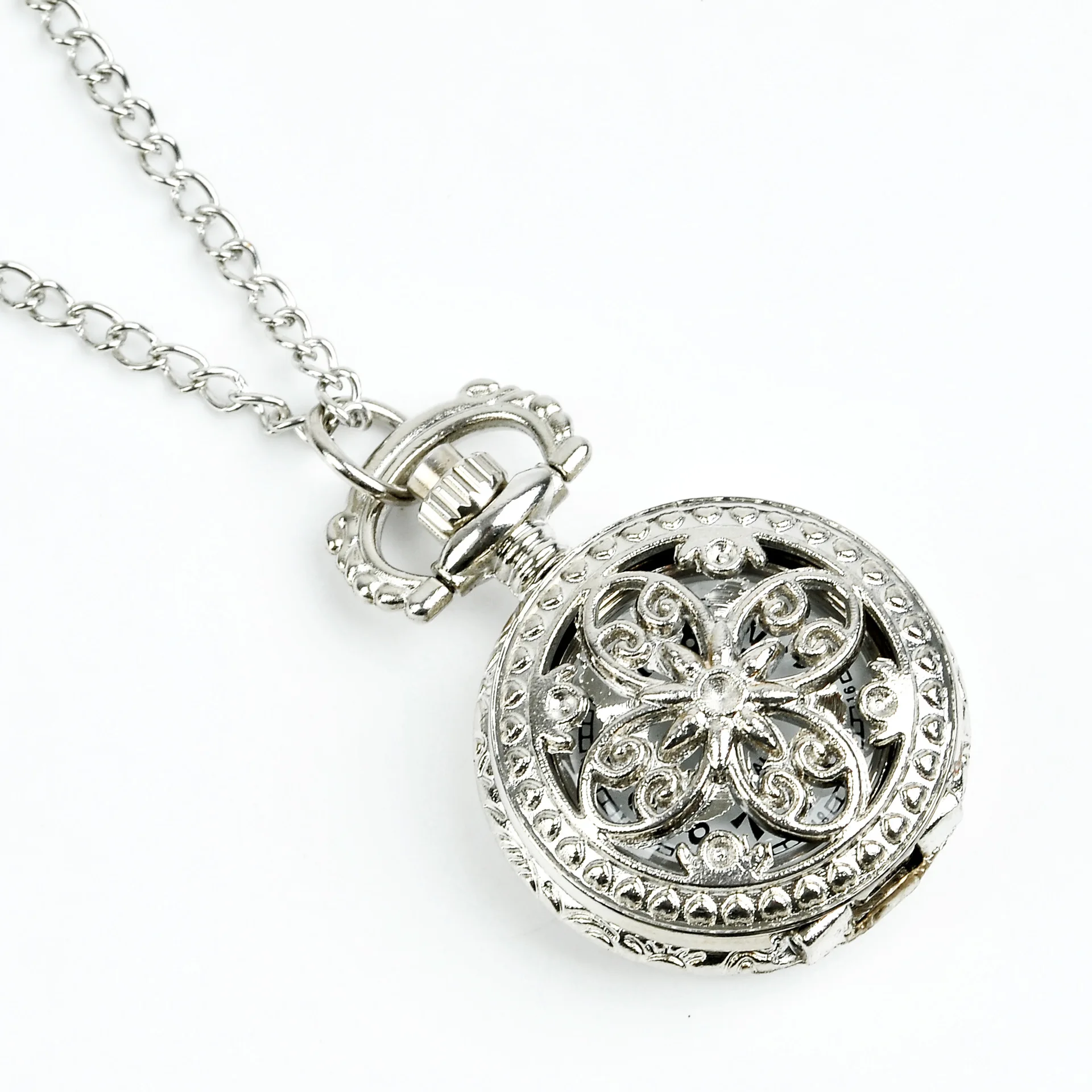 0 модные классические женские серебряные подвески ожерелье с четырьмя лепестками полые карманные часы подарок стиль
