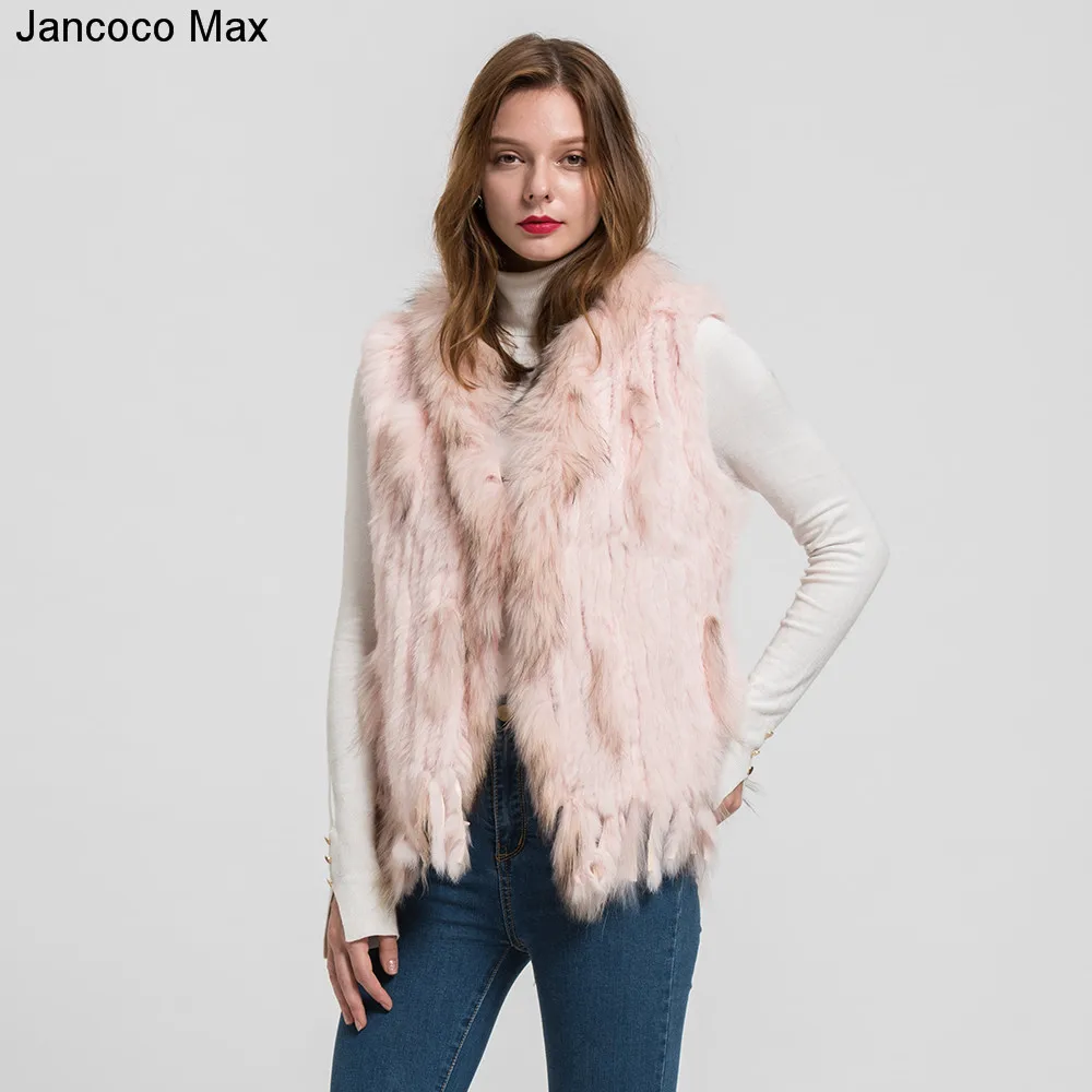 

Women Fashion Fur Vests Real Rabbit Fur With Raccoon Fur Collar Gilet Winter Warm Waistcoat S1700