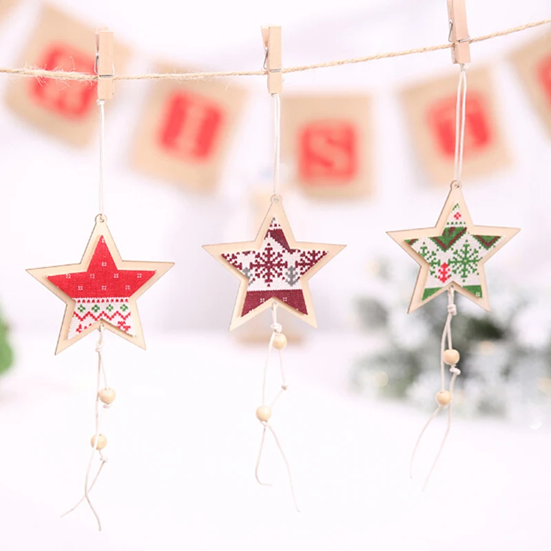 1PC Christmas Wood Star Chipboard Fashion Wooden Home Decorations DIY Christmas Party Scrapbooking 3 Colors Festival Supplies
