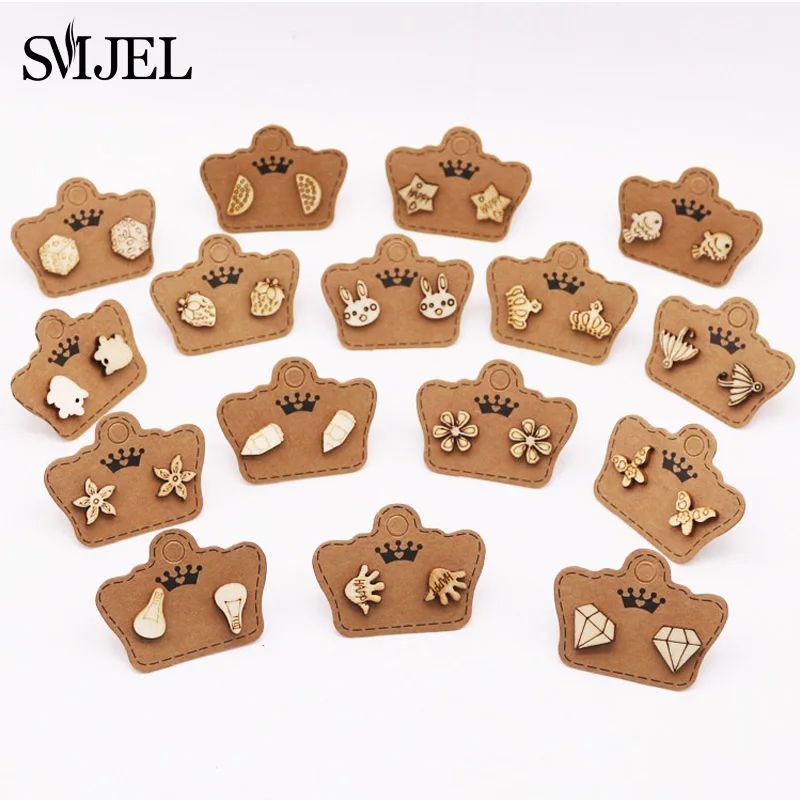 

SMJEL Cute Small Wood Earrings for Women Diomand Star Animal Stud Earrings 2019 Pendientes Ear Jewelry Girls boucle d'oreille