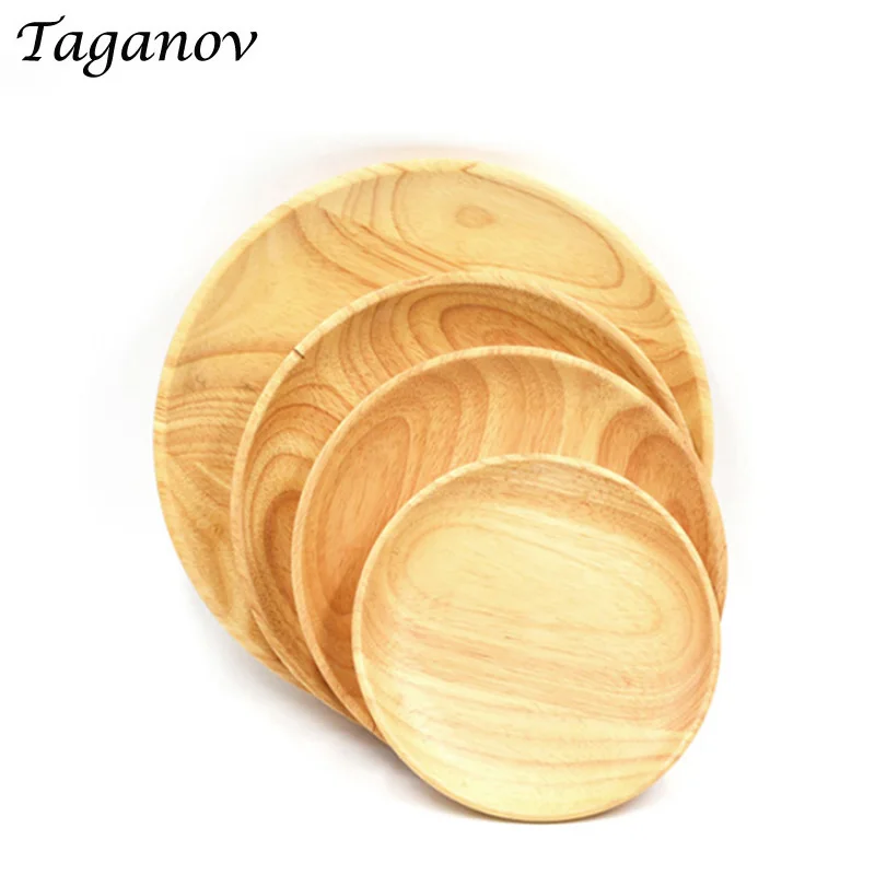 10 Pcs / Lot Round wooden plates and bowl for restaurant natural wood