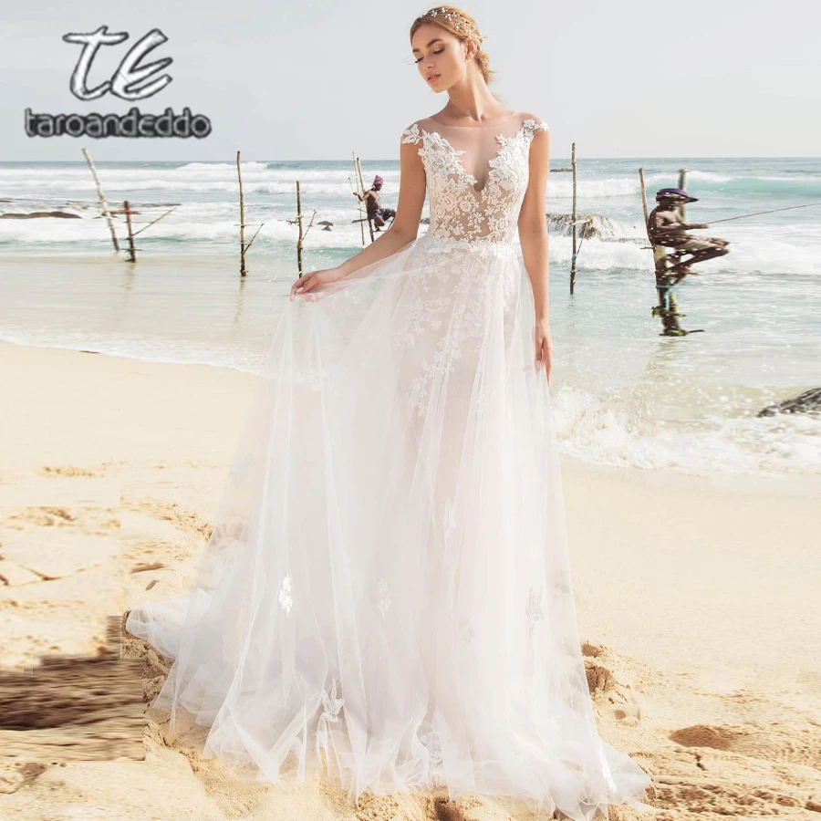 Свадебные платья с рукавами-крылышками ТРАПЕЦИЕВИДНОЕ кружевное бра без рукавов пляжное иллюзионное свадебное платье с длинным подолом на пуговицах