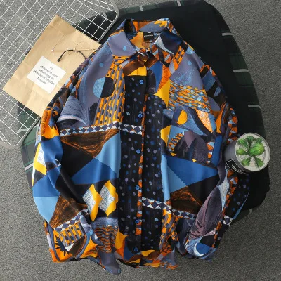 

Spring Autumn Men's Colorful Printing Shirts Casual Loose Tops Long Sleeve Shirts