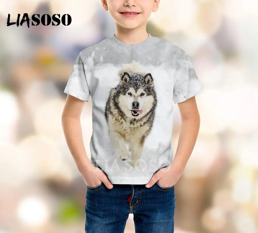 LIASOSO/детская модная Толстовка Футболка с 3D-принтом в виде животных, собак, сибирской хаски детский топ с короткими рукавами для мальчиков и девочек, пуловер для малышей, A240
