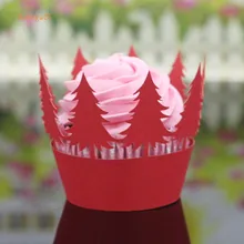 Saingace Рождество дерево круглые булочки Чашки кекс Пан торт выпечки Инструменты полые Кружево булочки чашки торт Бумага 24 шт