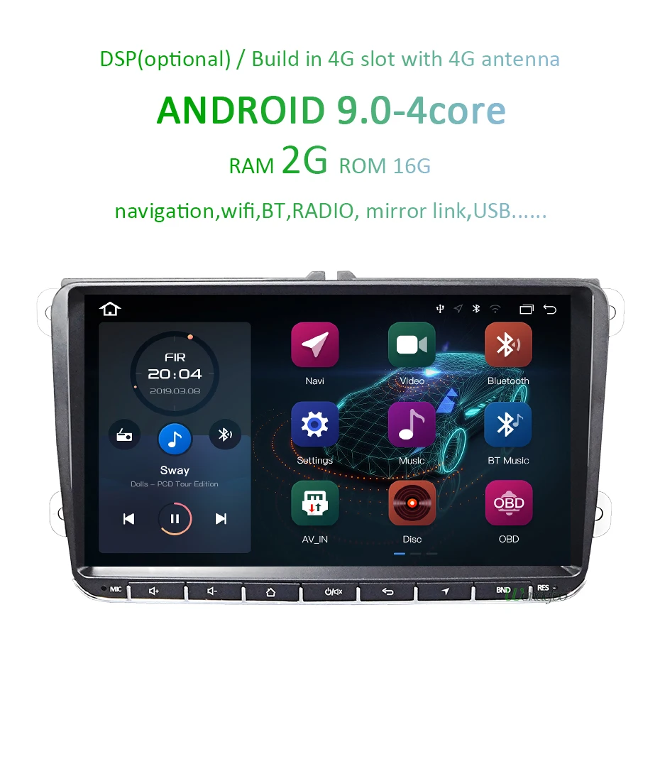 Best DSP Android 9.0 4G 64G Car GPS for Seat Altea Toledo VW Passat B6 CC GOLF 5 6 Polo Tiguan Touran radio Navigation NO DVD player 3