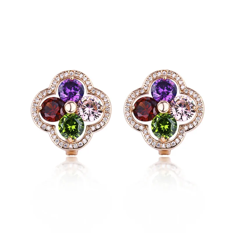 

FYM High Quality Rose Gold color Flower Shape Earrings Colorful Cubic Zirconia Hoop Earrings jewelry Accessories For Party