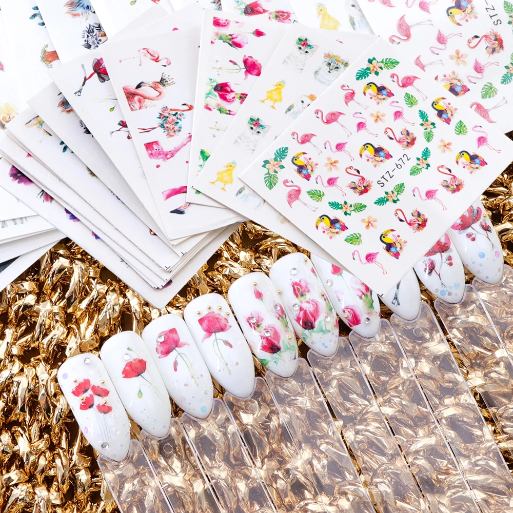 

15 Sheets Nail Stickers Set Nail Art Water Transfer Decals Charming Flower Cartoon Designs Nail Tips For Manicure LASTZ659-673-1
