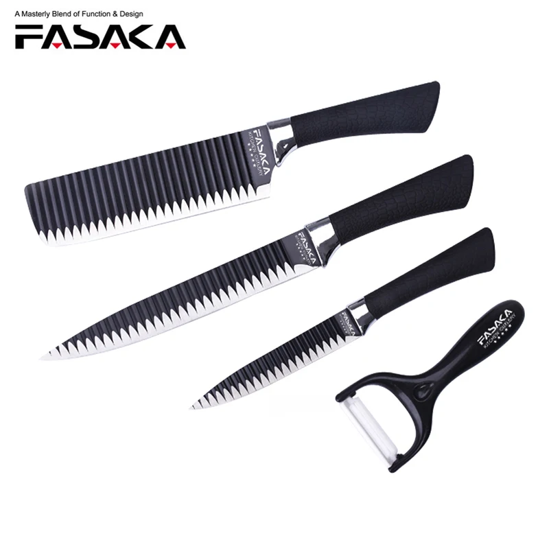 FASAKA Stainless Steel 4pcs Kitchen Knives Sets with Carving Cleaver