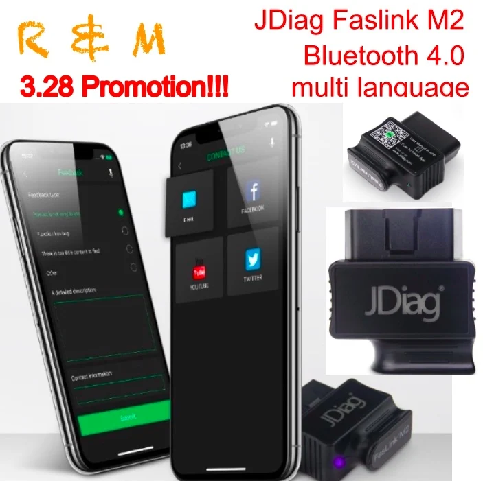 

OBDII code reader Bluetooth 4.0 JDiag FasLink M2 Phone Diagnostic Tool PK Blu Driver EasyDiag OBDLink automotive scanner