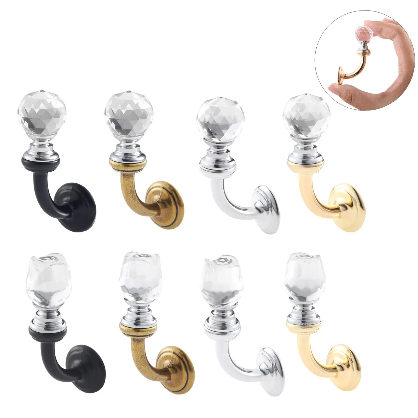 DRELD 1pc Crystal Hooks Zinc Alloy Wall Hanger Hat Coat Towel Robe Hook
