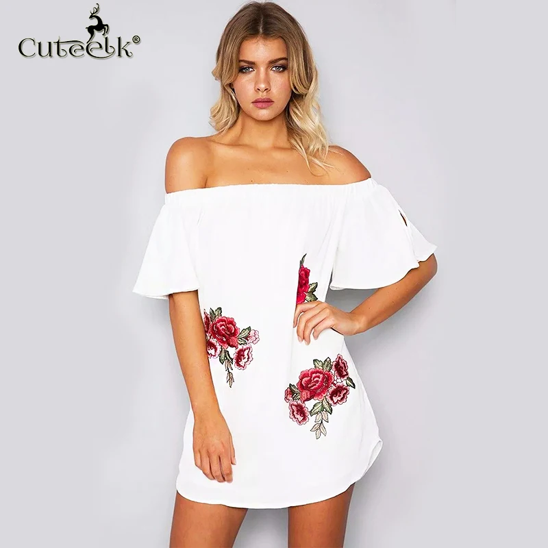 Buy Cheap 2017 Summer Dress Embroid Women Solid Slash Neck Dress ukraine Casual Sexy Beach Dresses Vestidos