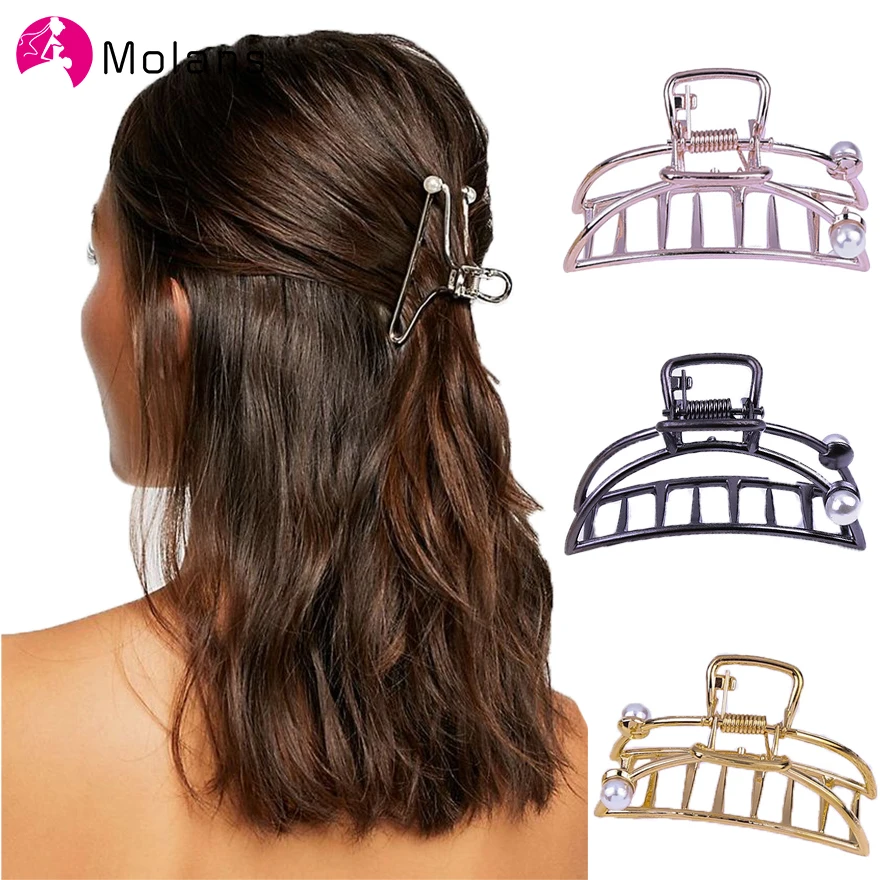 

Molans Geometric Alloy Hair Claws Rose Gold Metal Pearls Hair Clips Chic Hair Accessories Girls Vintage Pearl Hollow Hair Claw