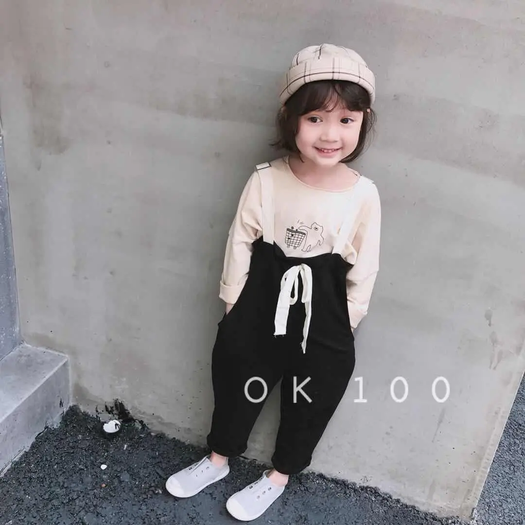 

2019 spring new children's clothing girls suit children's T-shirt bib two-piece sets