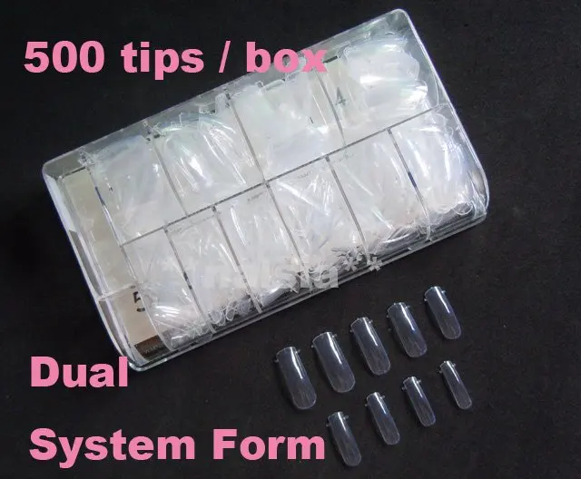 

500 pcs DUAL NAIL SYSTEM FORM UV GEL ACRYLIC ART TIP 5 Boxes / lot