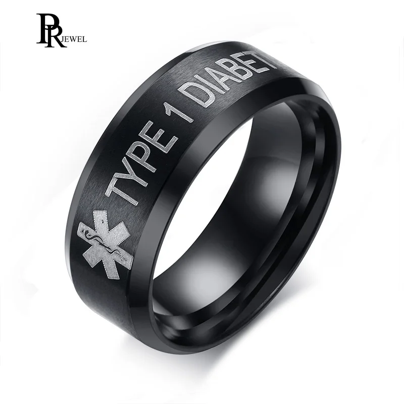 

Medical Alert ID Ring with TYPE 1 DIABETES Disease Named Stainless Steel Identification Finger Rings for Men Women