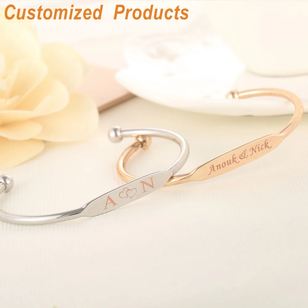 Gold Bar Bangle Bracelet Custom Name Copper Bracelet Personalized