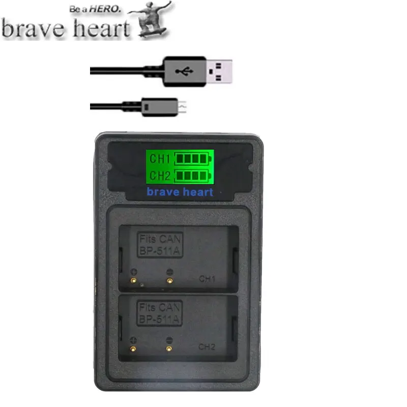 charger only BP-511A BP-511 BP 511 BP511 Li-Ion Батарея+ type-c двойной Зарядное устройство для Canon BP-511 G6 G5 G3 G2 G1 EOS 300D 50D 40D 30D 20D 5D - Цвет: charger only
