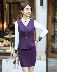 Летние модные женские деловые костюмы, фиолетовый жилет и жилет, комплект одежды для работы, Женская Офисная форма, стили