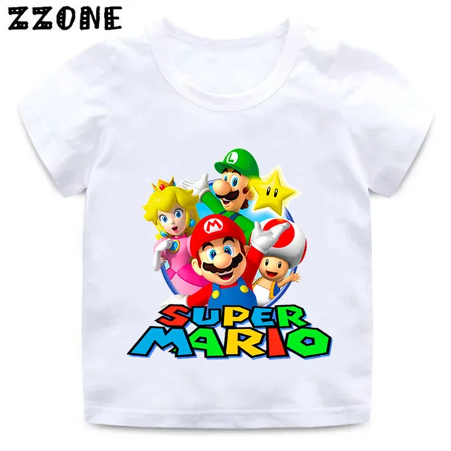 Camiseta con estampado de dibujo de Mario para niños y niñas, camiseta blanca de manga de verano de Super Mario Bros, ooo5222|Camisetas| - AliExpress